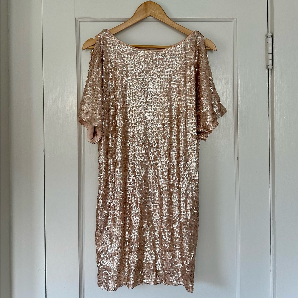 Champagne pink sequin boxy mini dresss